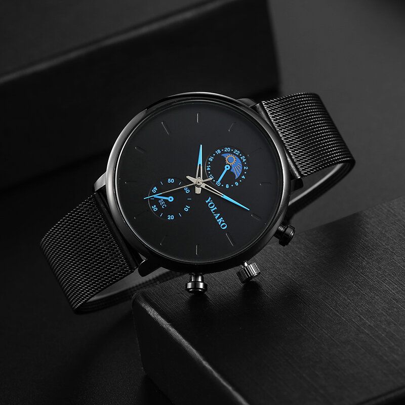 Yolako Fashion Mesh Strap Hombres Impermeable Estilo De Negocios Reloj Reloj De Cuarzo