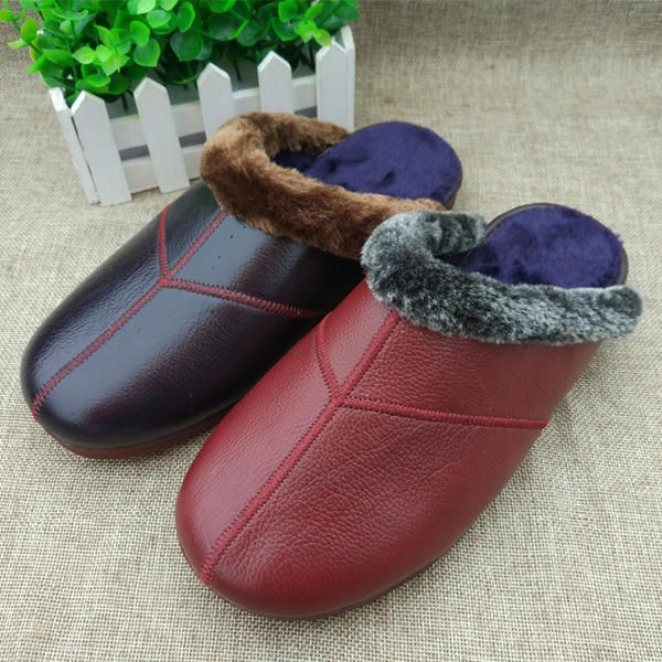 Forro De Piel Sintética Cálida Resbalón En Pantuflas Cálidas Para El Hogar Zapatos Casuales Para Interiores