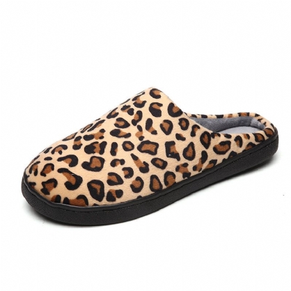 Hombres Leopardo Algodón Cálido Antideslizante Suela Usable Slip-on Home Slipper