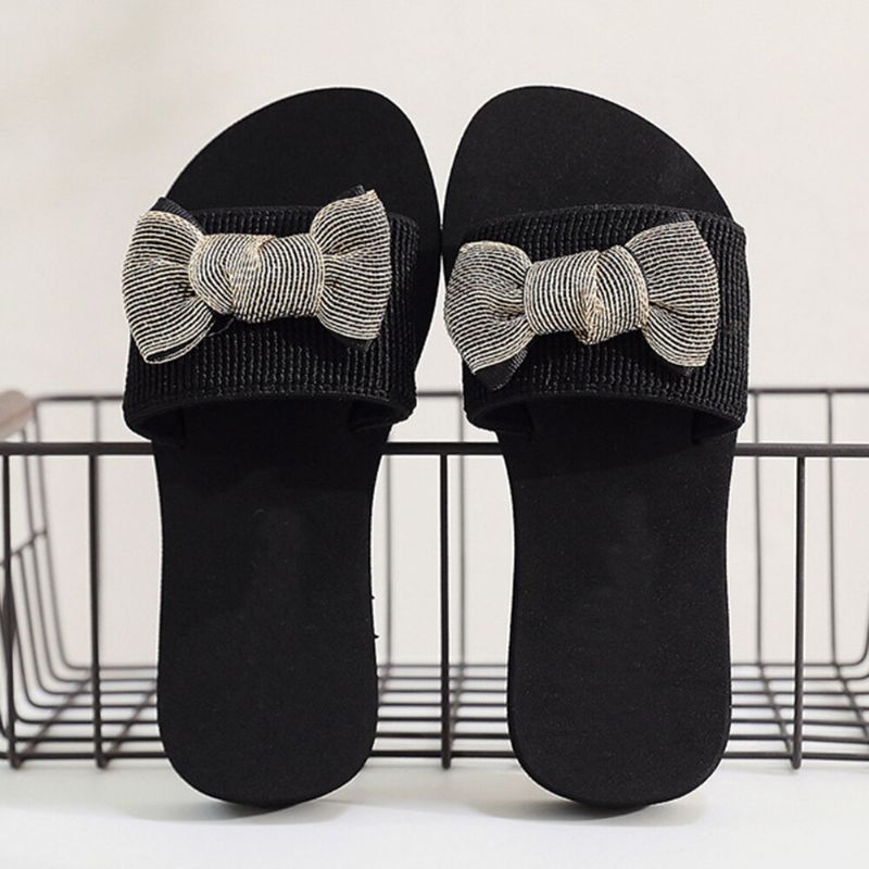 Mujeres Bowknot Decor Zapatillas Cómodas Y Suaves Con Plataforma Plana