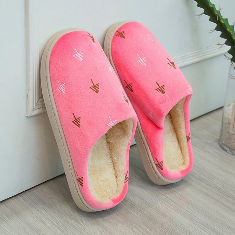 Mujeres Casual Color Sólido Patrón De Árbol Pelusa Cálida Cómodas Zapatillas De Casa Planas