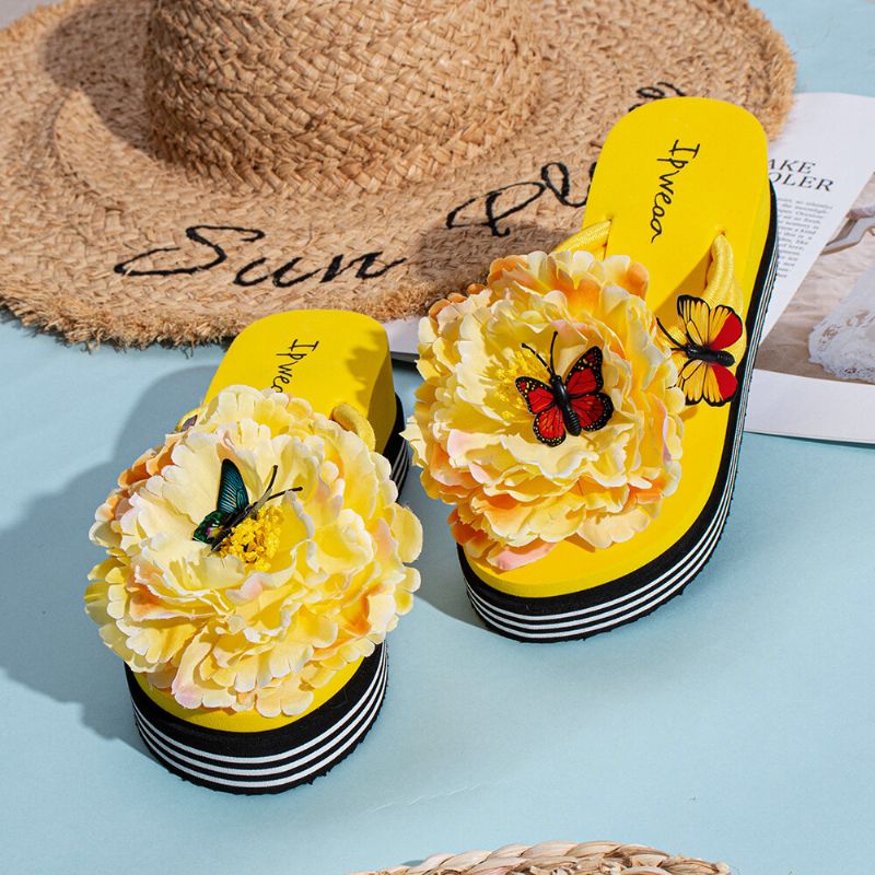 Mujeres Flores Mariposa Decoración Clip Toe Plataforma De Playa Zapatillas