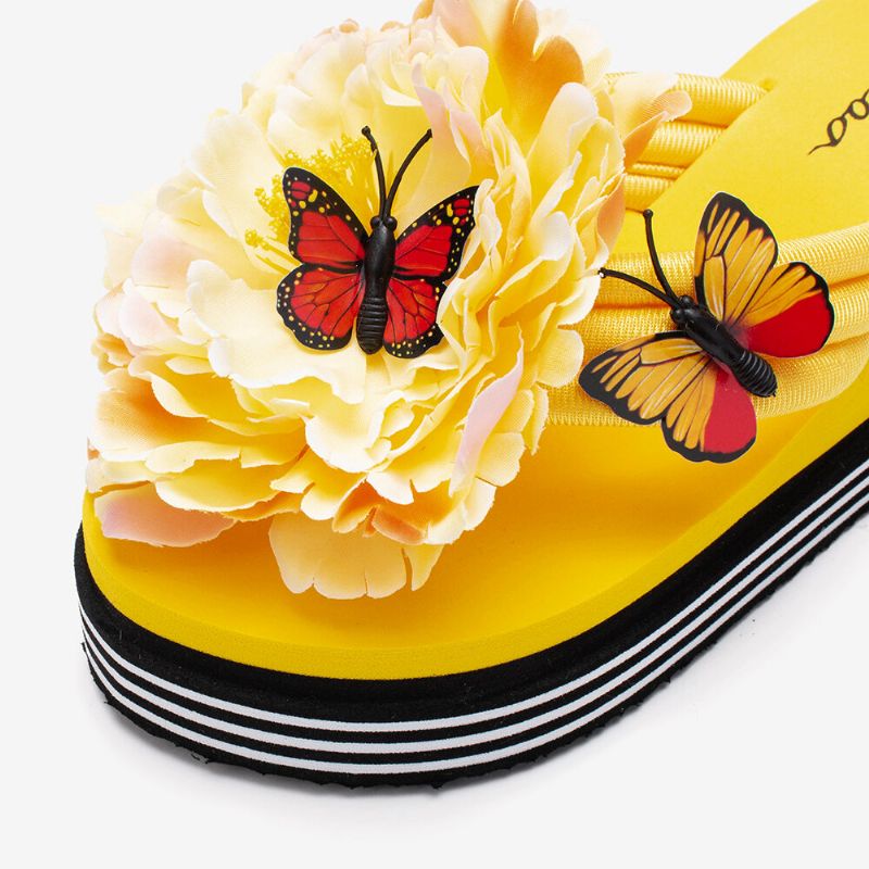 Mujeres Flores Mariposa Decoración Clip Toe Plataforma De Playa Zapatillas