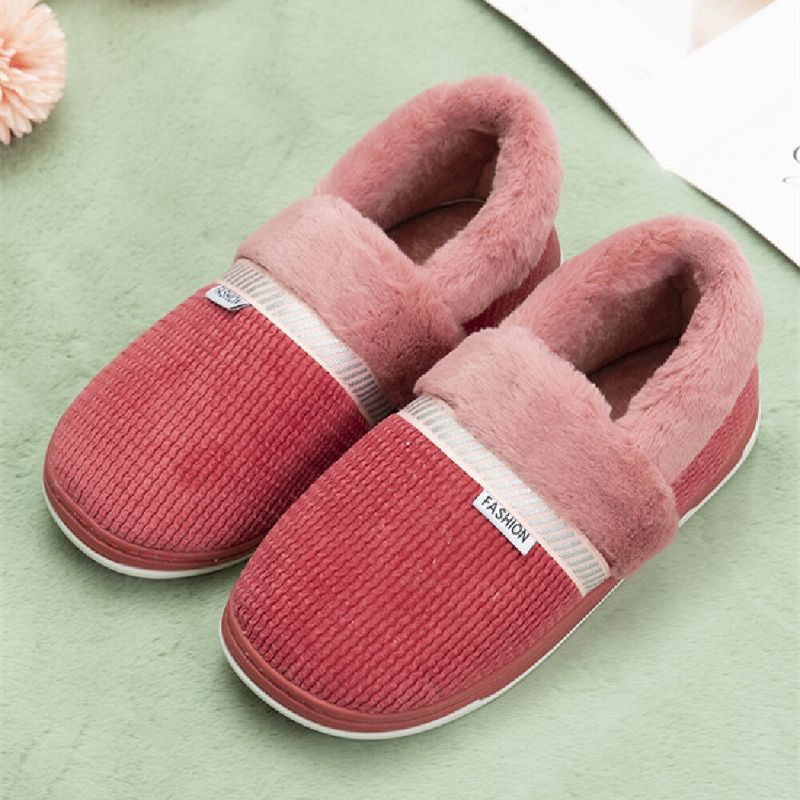 Pantuflas De Algodón Para El Hogar De Felpa Informal De Color Sólido Para Mujer