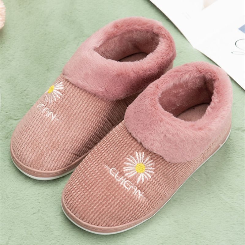 Pantuflas De Algodón Para El Hogar De Felpa Informal De Color Sólido Para Mujer