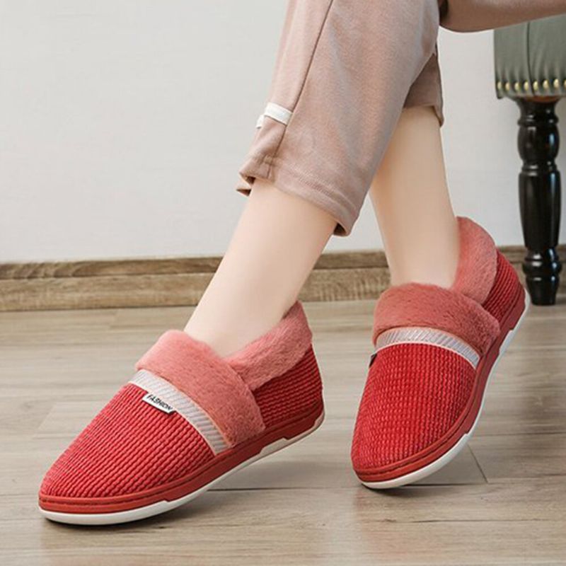 Pantuflas De Algodón Para El Hogar De Felpa Informal De Color Sólido Para Mujer