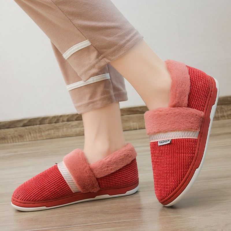 Pantuflas De Algodón Para El Hogar De Felpa Informal De Color Sólido Para Mujer