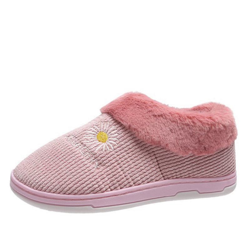 Pantuflas De Algodón Para El Hogar De Felpa Informal De Color Sólido Para Mujer