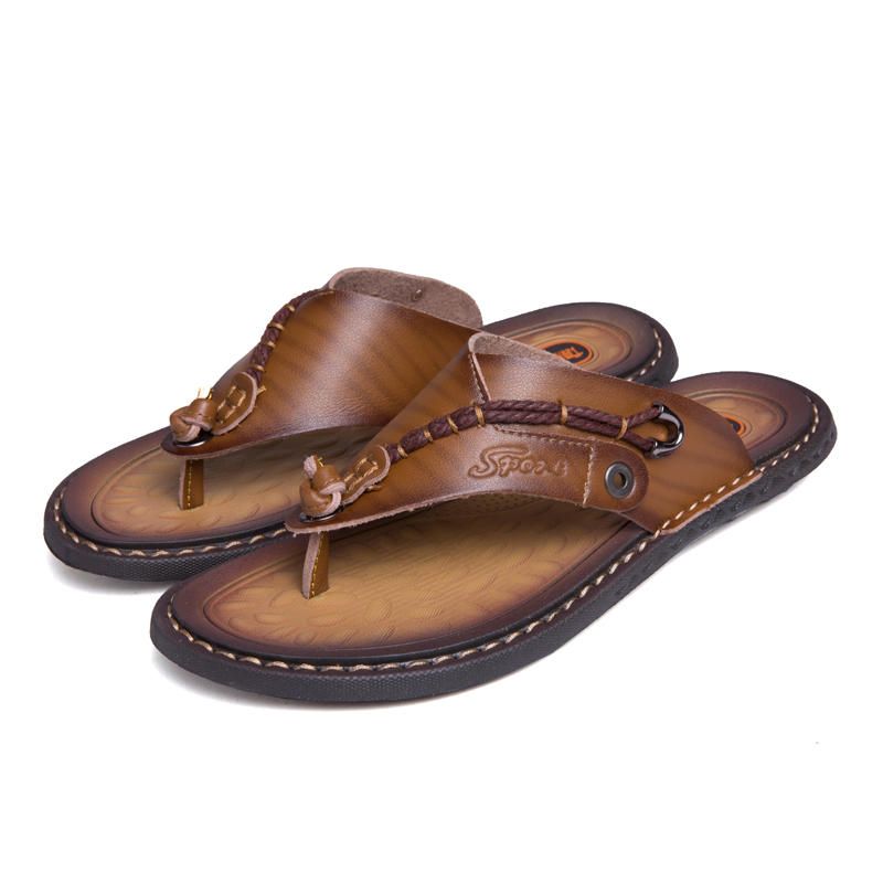 Pantuflas Con Punta De Clip De Playa De Cuero Genuino Informal Suave Para Hombres