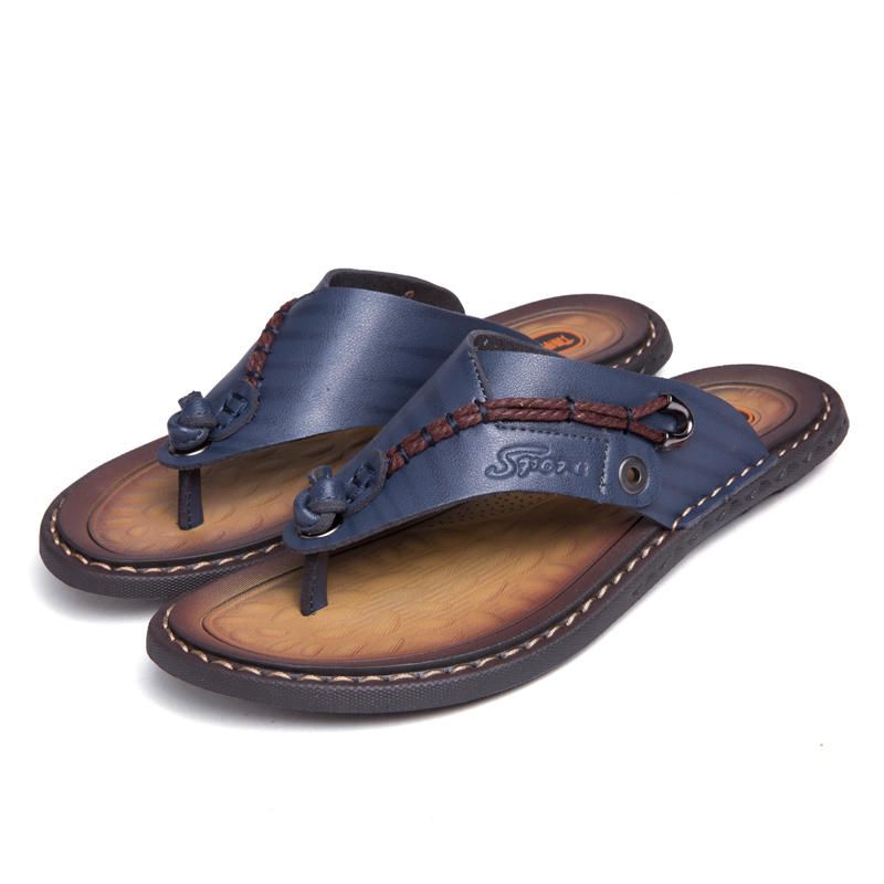 Pantuflas Con Punta De Clip De Playa De Cuero Genuino Informal Suave Para Hombres