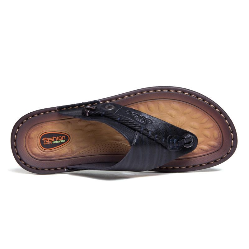 Pantuflas Con Punta De Clip De Playa De Cuero Genuino Informal Suave Para Hombres