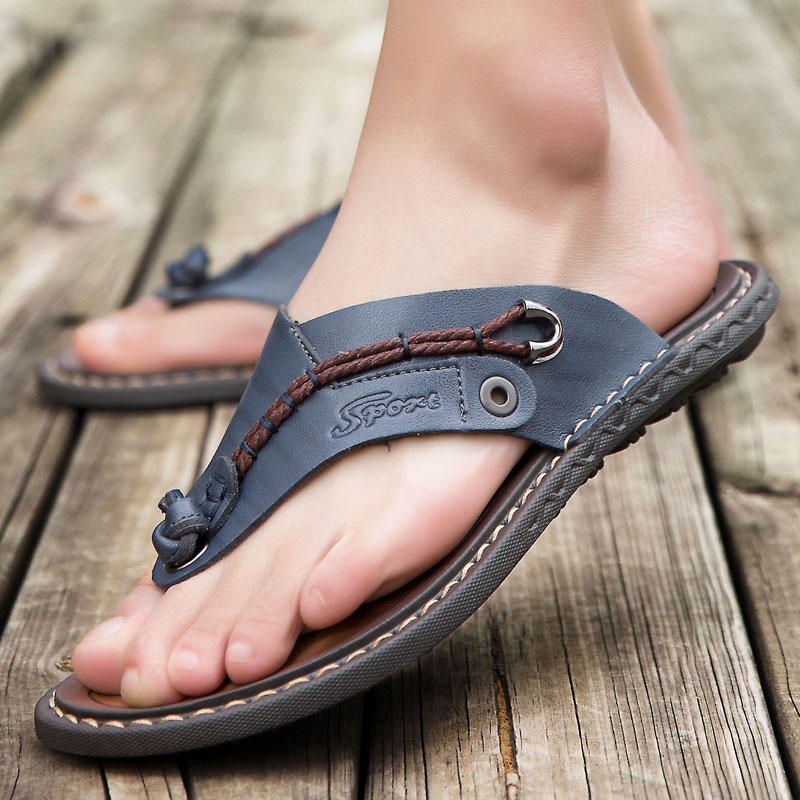 Pantuflas Con Punta De Clip De Playa De Cuero Genuino Informal Suave Para Hombres