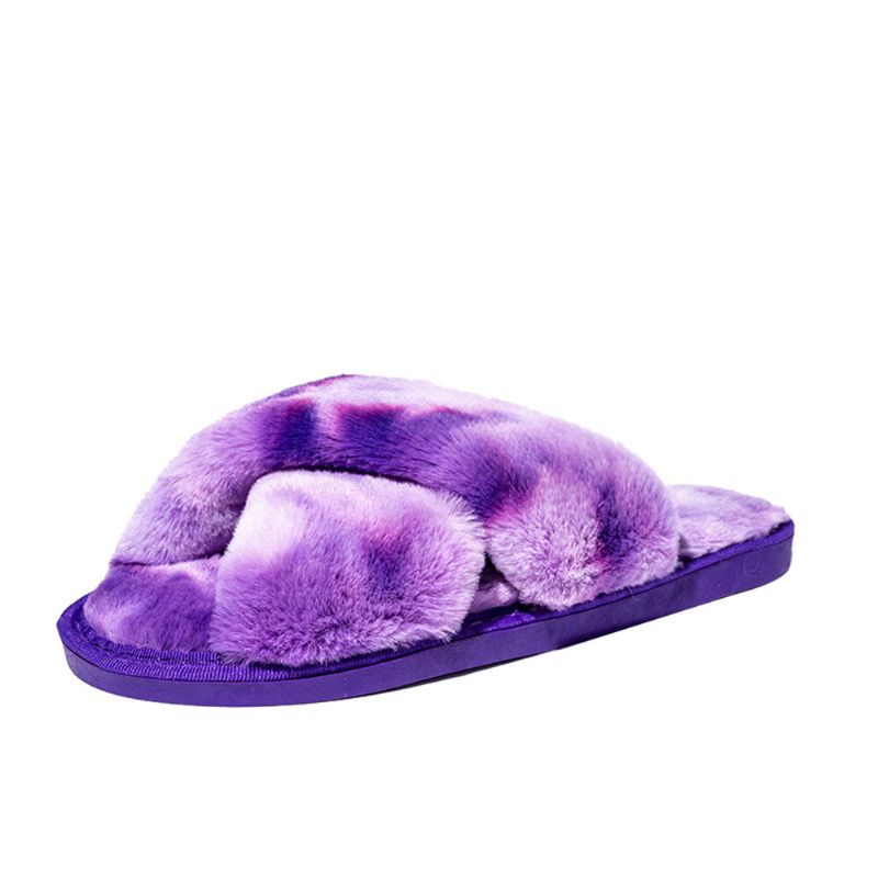 Pantuflas De Felpa Para El Hogar De Invierno Con Cinturón Cruzado De Color Sólido Para Mujer