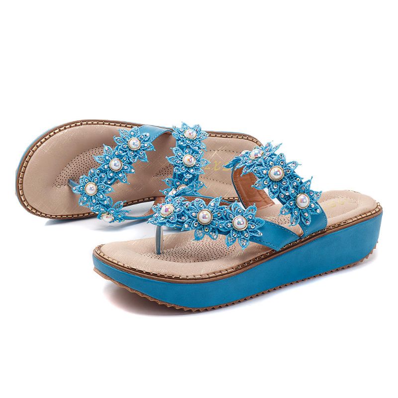 Retro Rhinestone Flowers Soft Slippers Mujer Zapatos De Verano