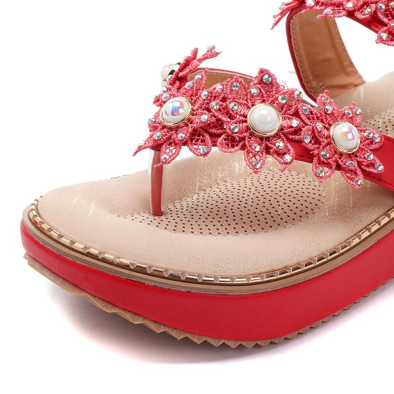 Retro Rhinestone Flowers Soft Slippers Mujer Zapatos De Verano