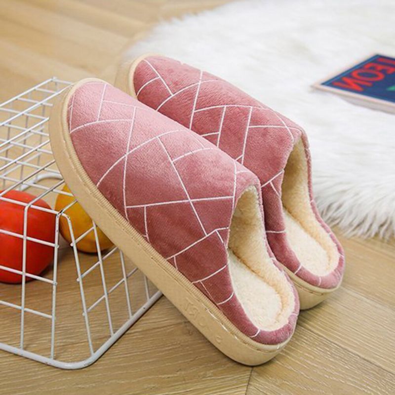 Zapatillas De Casa Con Forro Cálido Con Estampado Geométrico Informal Para Mujer