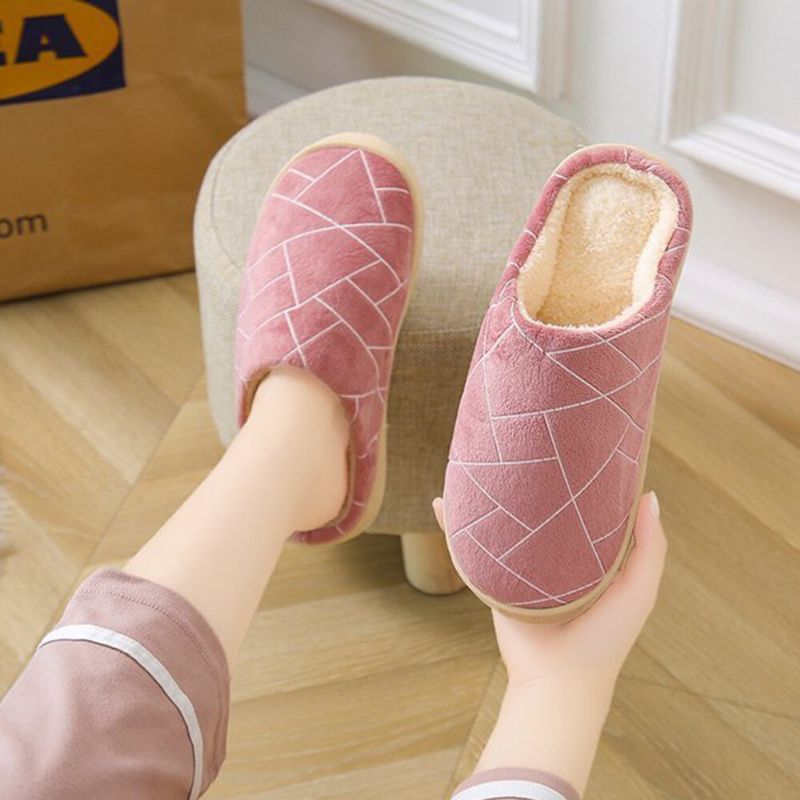 Zapatillas De Casa Con Forro Cálido Con Estampado Geométrico Informal Para Mujer