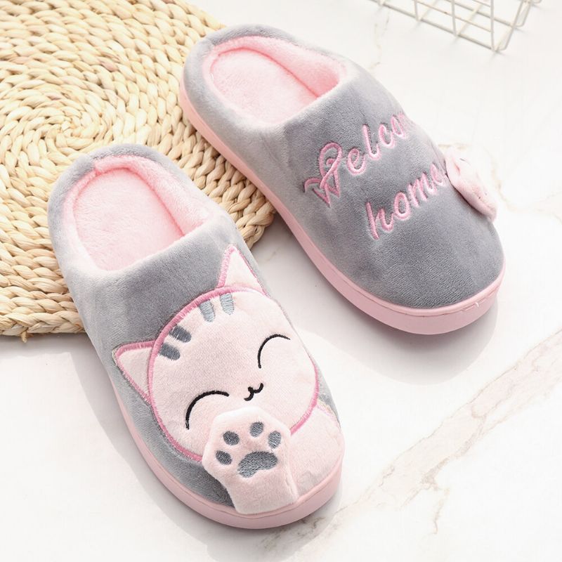 Zapatillas De Casa De Gran Tamaño Con Diseño De Gato Lindo Para Mujer