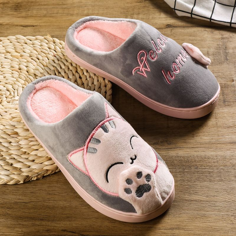 Zapatillas De Casa De Gran Tamaño Con Diseño De Gato Lindo Para Mujer