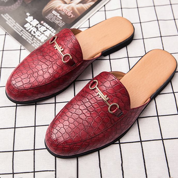 Zapatillas Casuales Para El Hogar Con Patrón De Cocodrilo De Cuero Genuino Para Hombre