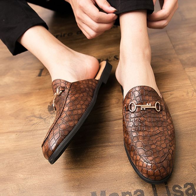 Zapatillas Casuales Para El Hogar Con Patrón De Cocodrilo De Cuero Genuino Para Hombre