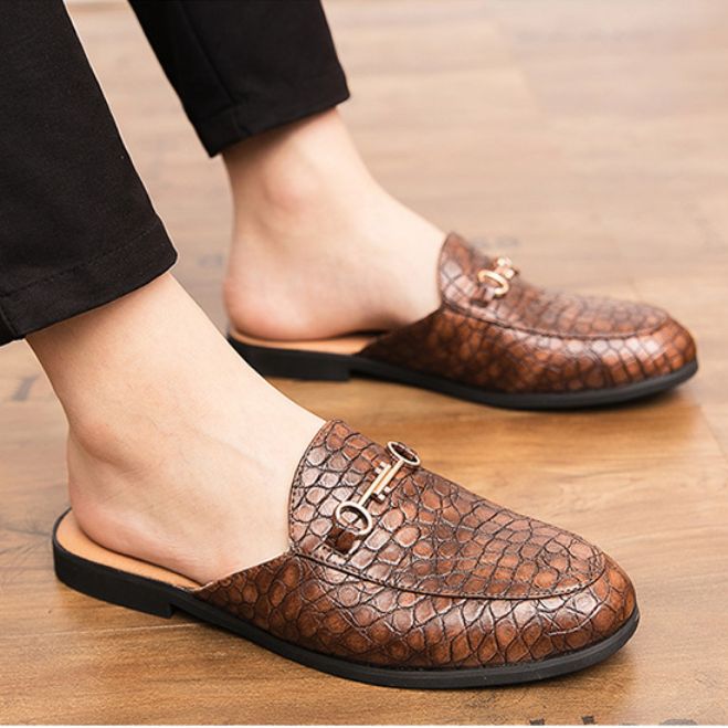 Zapatillas Casuales Para El Hogar Con Patrón De Cocodrilo De Cuero Genuino Para Hombre