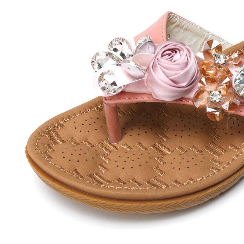 Zapatillas Con Punta De Clip De Diamantes De Imitación De Flores De Playa Para Mujer