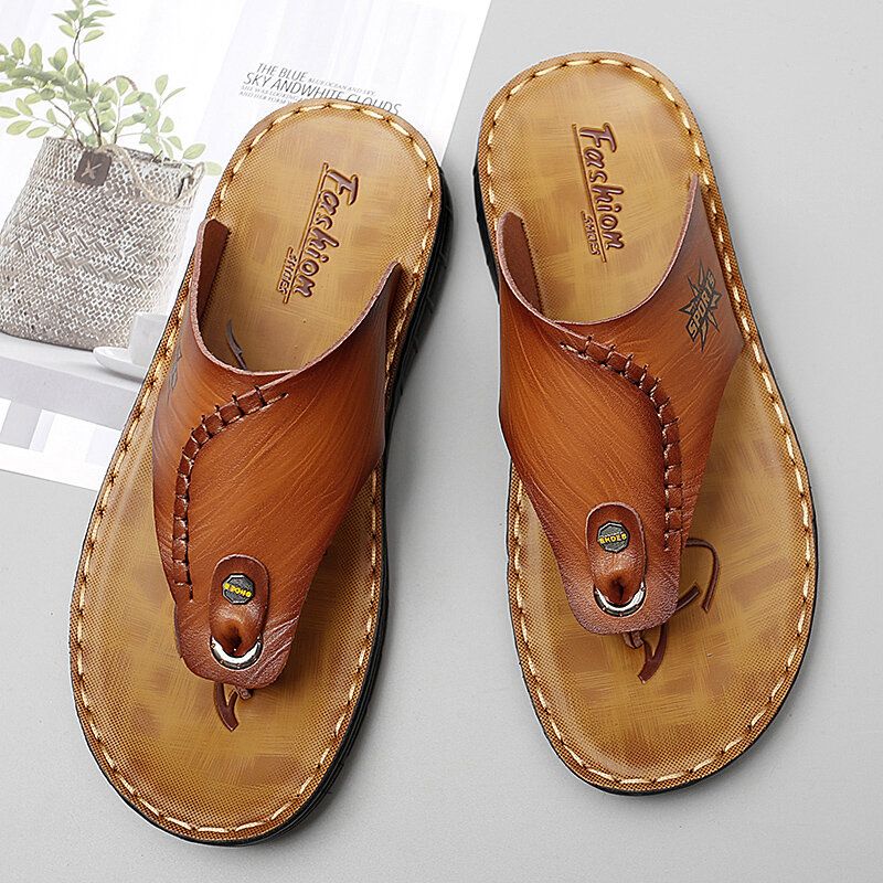 Zapatillas De Cuero Para Hombre Chanclas Informales Ligeras Y Transpirables