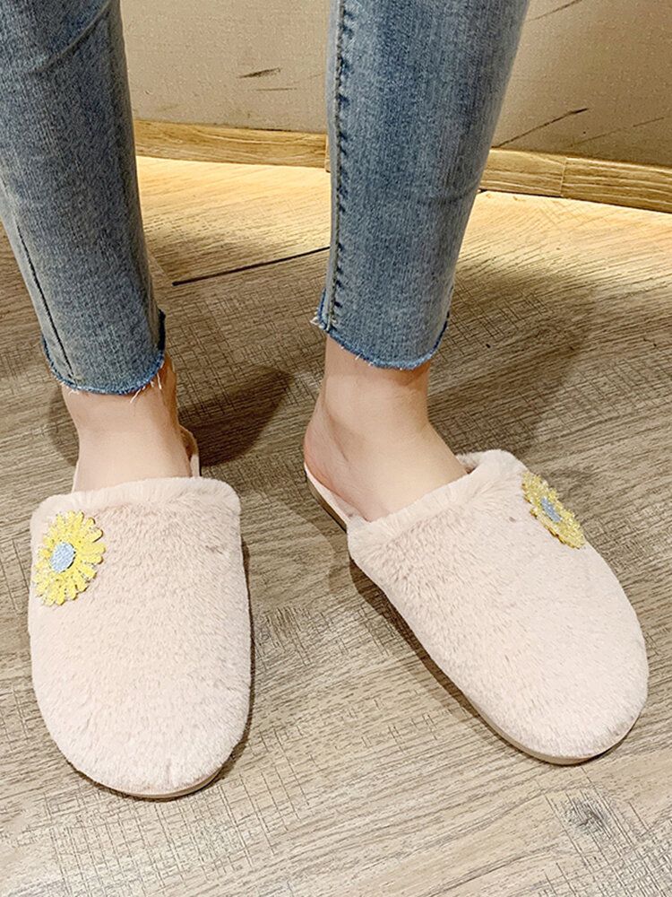 Zapatillas De Interior De Invierno De Felpa Cálidas Con Decoración De Margaritas Cómodas Para Mujer