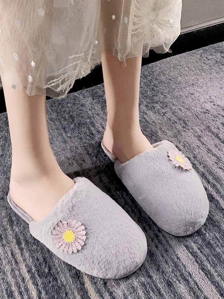 Zapatillas De Interior De Invierno De Felpa Cálidas Con Decoración De Margaritas Cómodas Para Mujer