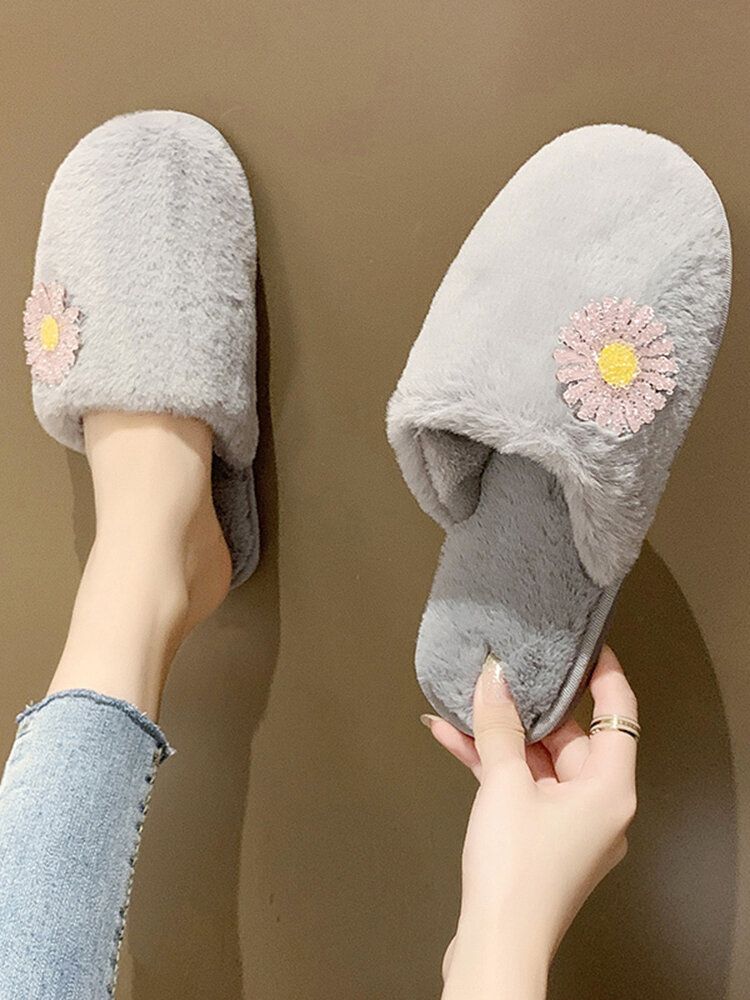 Zapatillas De Interior De Invierno De Felpa Cálidas Con Decoración De Margaritas Cómodas Para Mujer