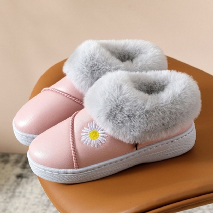 Zapatillas De Invierno Impermeables De Felpa Cálidas Ocasionales Con Patrón De Margaritas Para Mujer