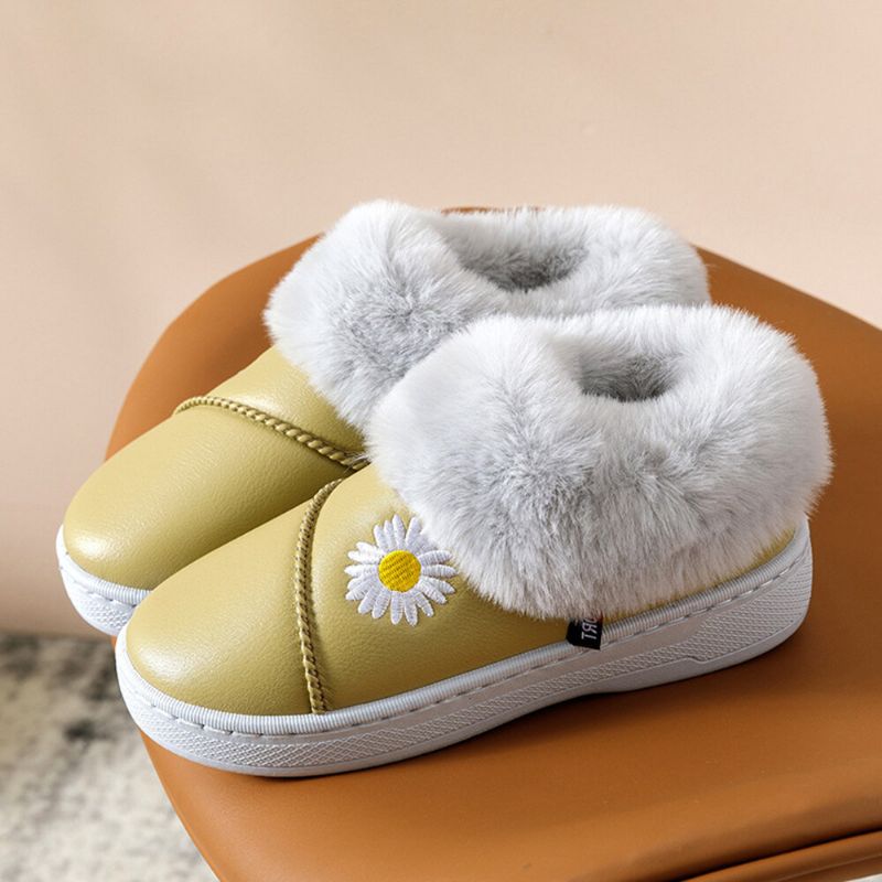 Zapatillas De Invierno Impermeables De Felpa Cálidas Ocasionales Con Patrón De Margaritas Para Mujer