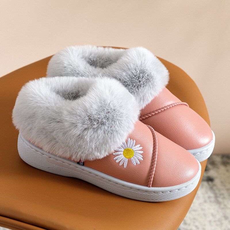 Zapatillas De Invierno Impermeables De Felpa Cálidas Ocasionales Con Patrón De Margaritas Para Mujer