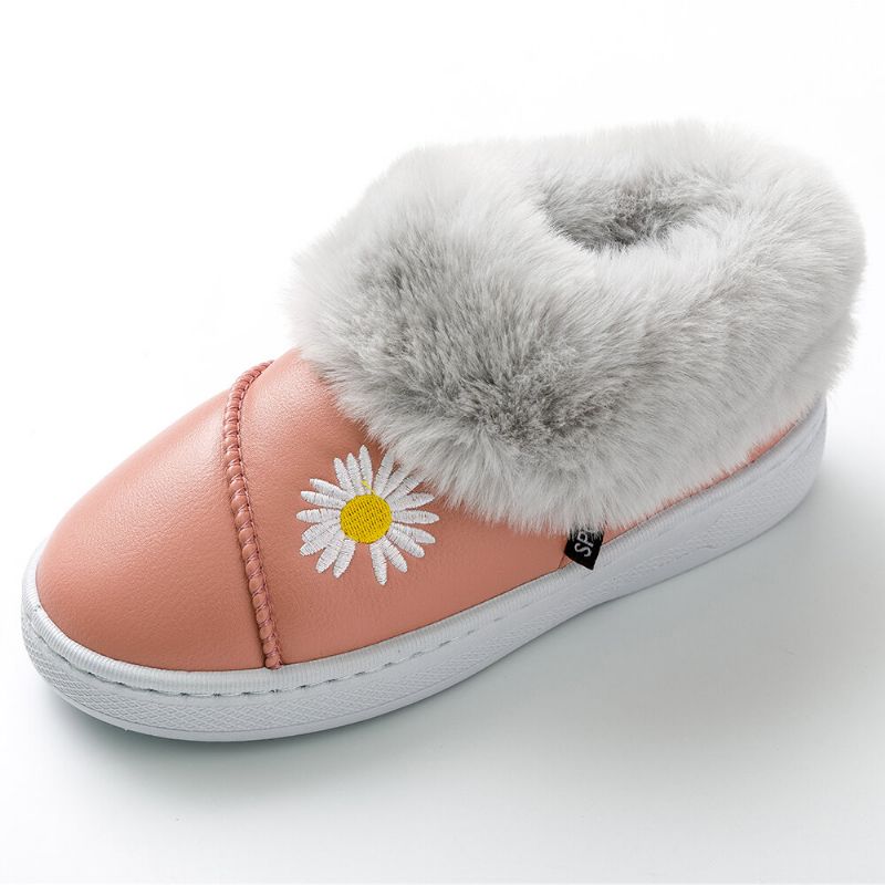 Zapatillas De Invierno Impermeables De Felpa Cálidas Ocasionales Con Patrón De Margaritas Para Mujer