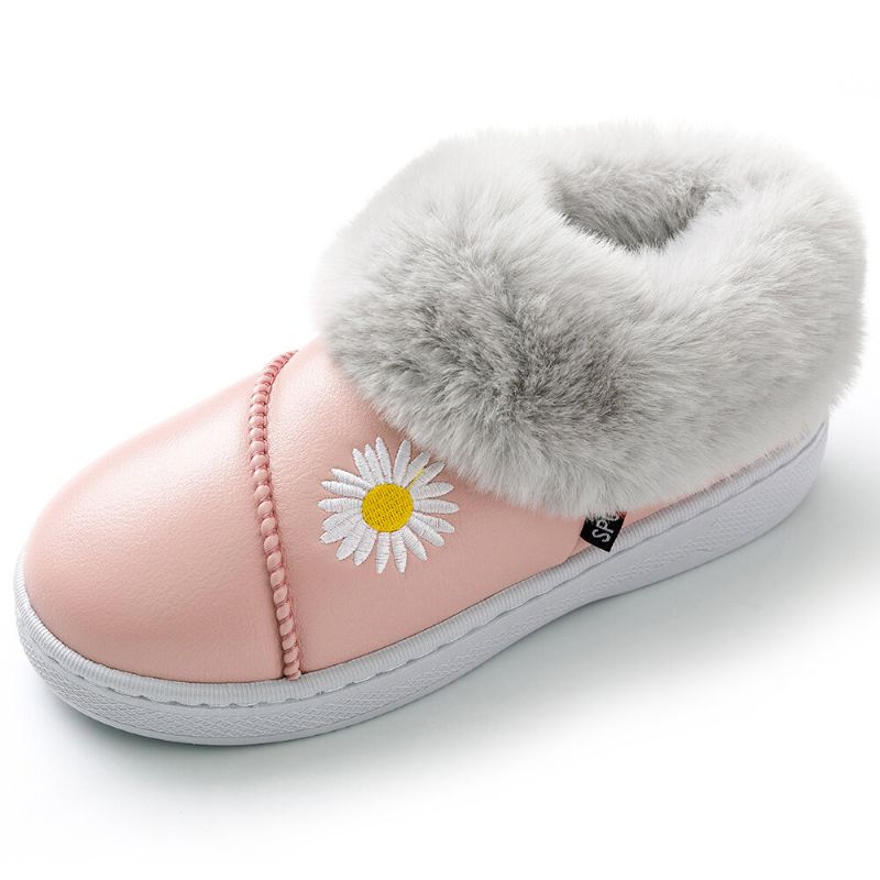 Zapatillas De Invierno Impermeables De Felpa Cálidas Ocasionales Con Patrón De Margaritas Para Mujer