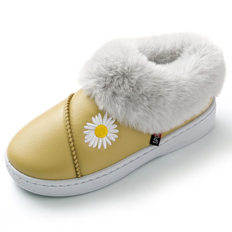 Zapatillas De Invierno Impermeables De Felpa Cálidas Ocasionales Con Patrón De Margaritas Para Mujer