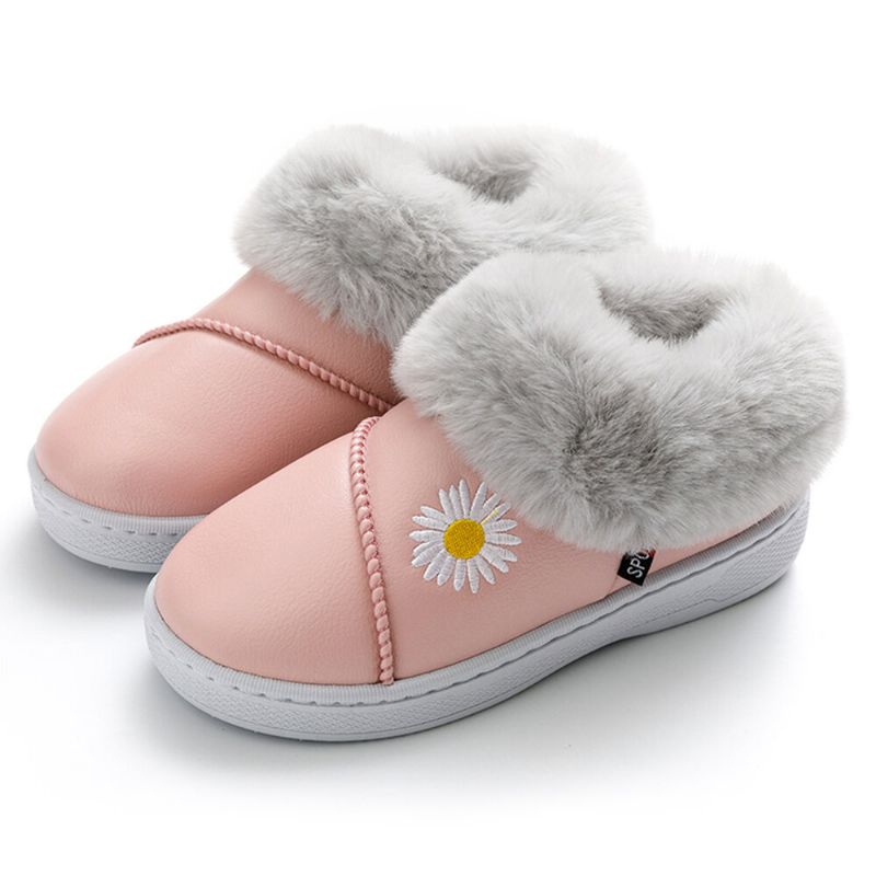 Zapatillas De Invierno Impermeables De Felpa Cálidas Ocasionales Con Patrón De Margaritas Para Mujer