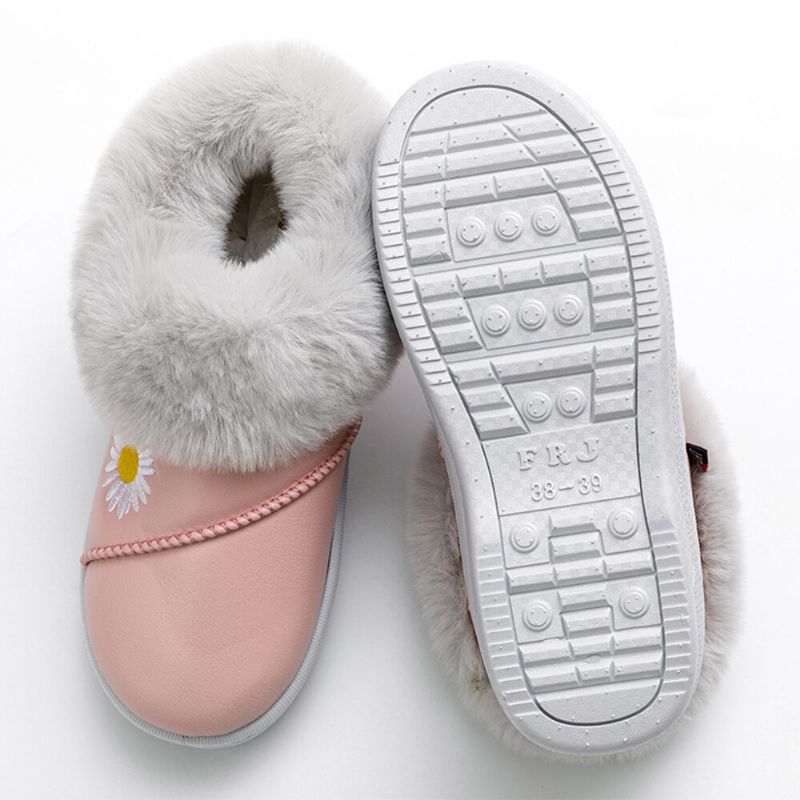 Zapatillas De Invierno Impermeables De Felpa Cálidas Ocasionales Con Patrón De Margaritas Para Mujer