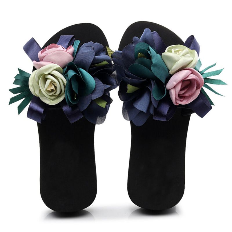 Zapatillas De Playa Antideslizantes Con Decoración De Flores Para Mujer