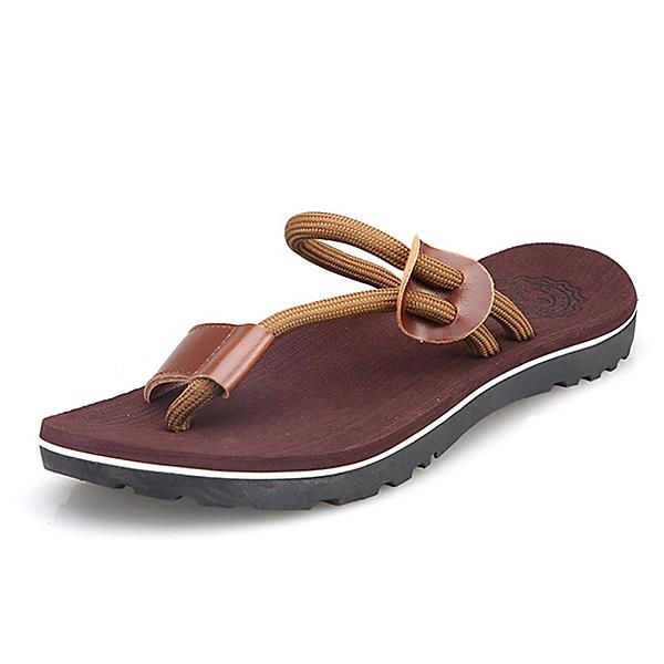 Zapatillas De Playa Informales Con Punta De Clip De Cuero Pu Para Hombre