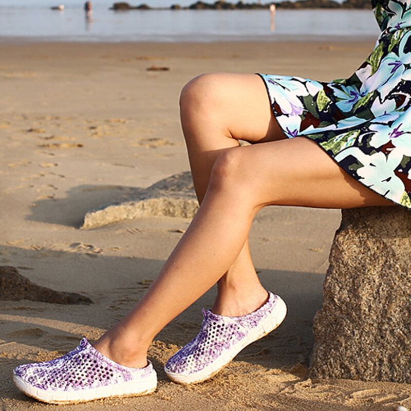 Zapatillas De Playa De Verano Sin Espalda Transpirables Ahuecadas Para Mujer