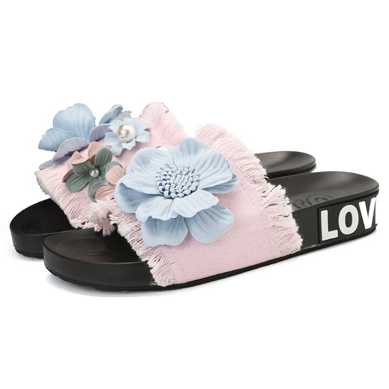 Zapatillas De Tela Vaquera Con Flores De Playa Informales Para Mujer