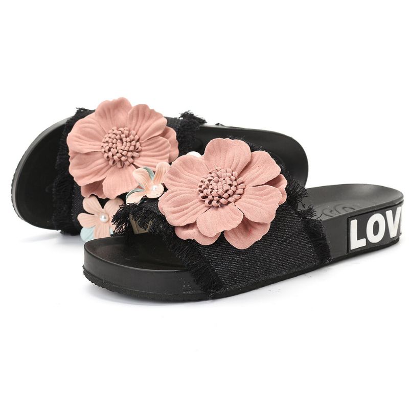 Zapatillas De Tela Vaquera Con Flores De Playa Informales Para Mujer