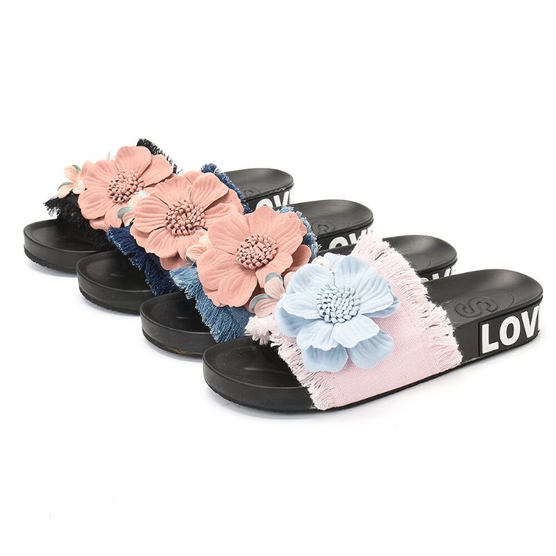 Zapatillas De Tela Vaquera Con Flores De Playa Informales Para Mujer