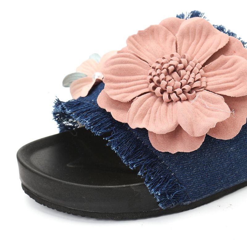 Zapatillas De Tela Vaquera Con Flores De Playa Informales Para Mujer