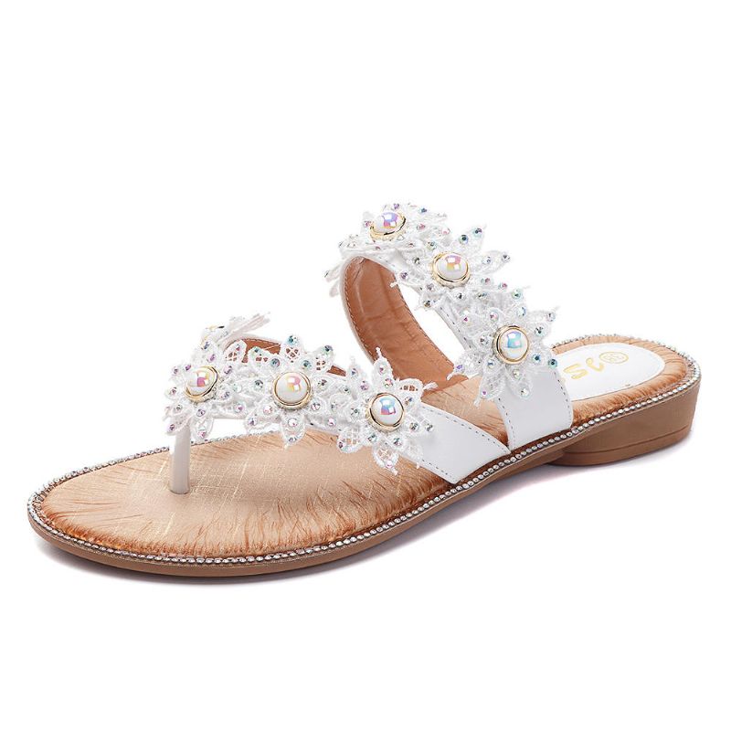 Zapatos De Flores De Perlas De Verano Cómodas Zapatillas Casuales Para Mujer