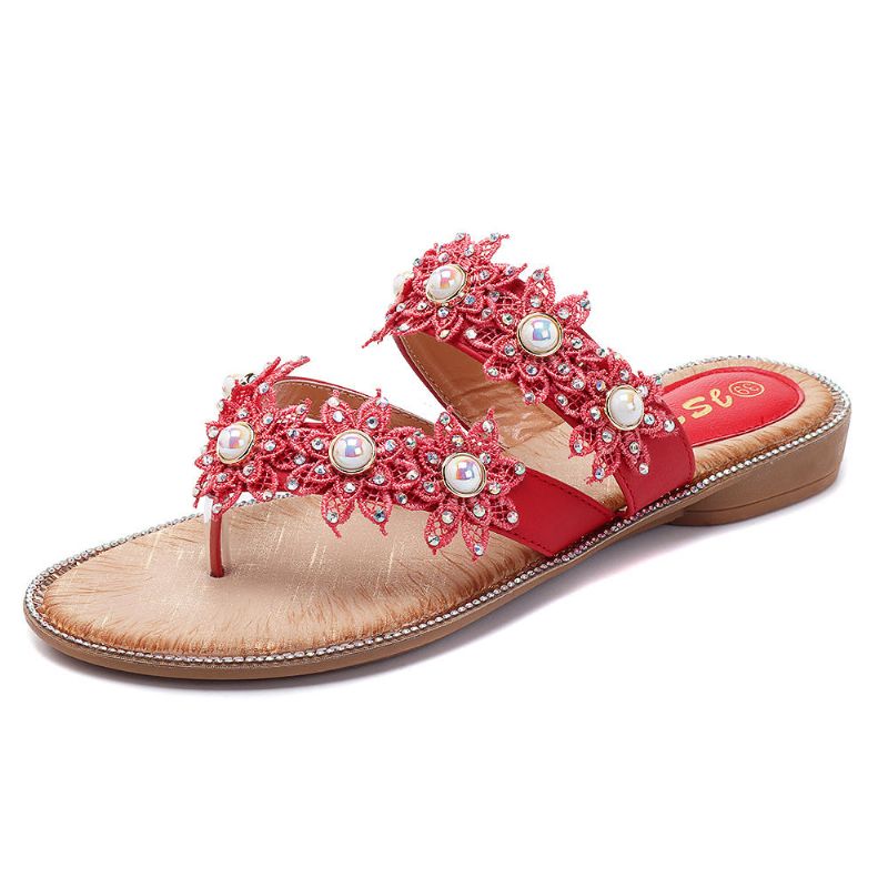 Zapatos De Flores De Perlas De Verano Cómodas Zapatillas Casuales Para Mujer