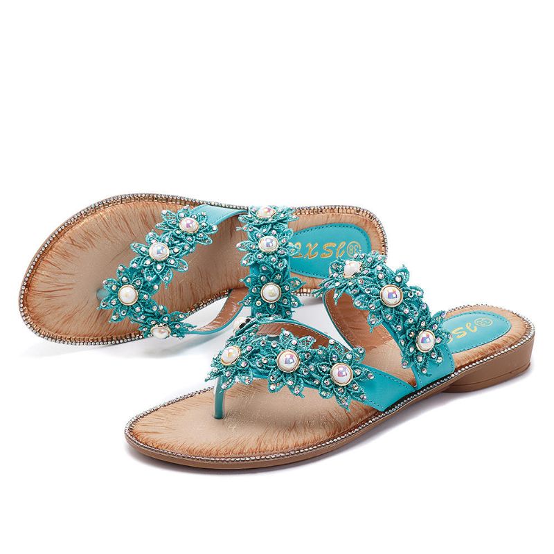 Zapatos De Flores De Perlas De Verano Cómodas Zapatillas Casuales Para Mujer