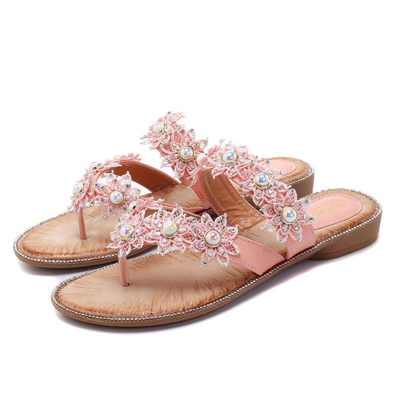 Zapatos De Flores De Perlas De Verano Cómodas Zapatillas Casuales Para Mujer